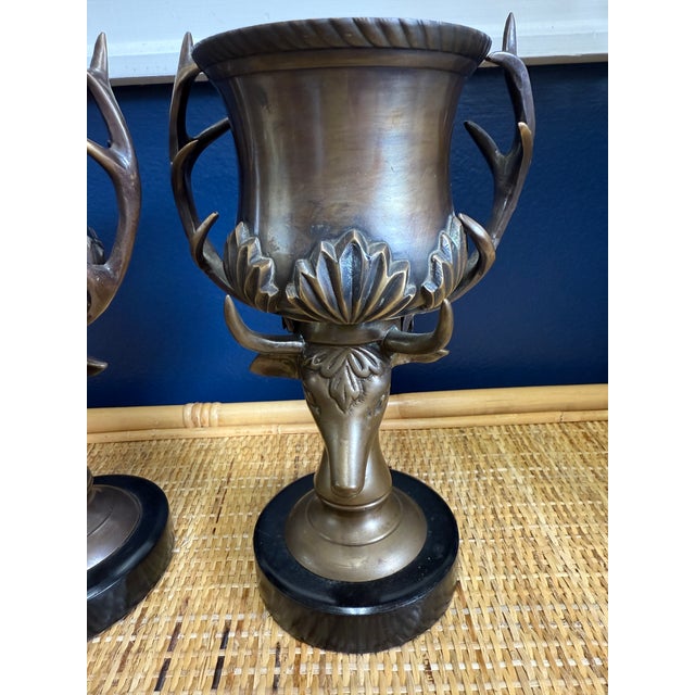 Brass Vintage Brass Deer Urns With Antique Brass Finish, a Pair For Sale - Image 8 of 8