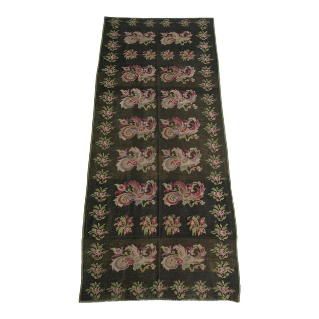 Early 20th Century Antique Kilim Floral Runner - 12'6'' X 5'3'' For Sale