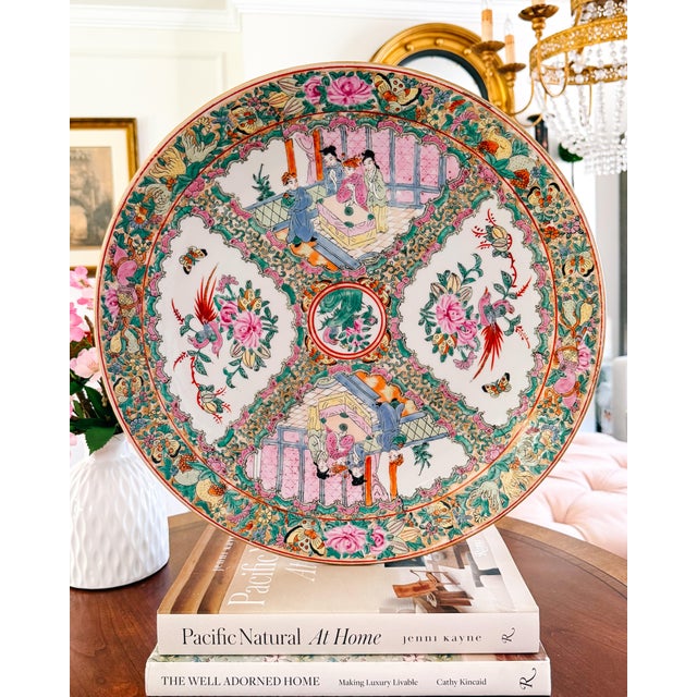 Large Mid-20th Century Hand-Painted Chinese Export Rose Medallion Charger 16.25" For Sale - Image 9 of 10