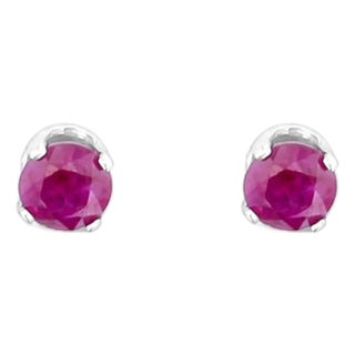 Ruby Stud Earrings 5mm 14k White Gold, 2 Pieces For Sale