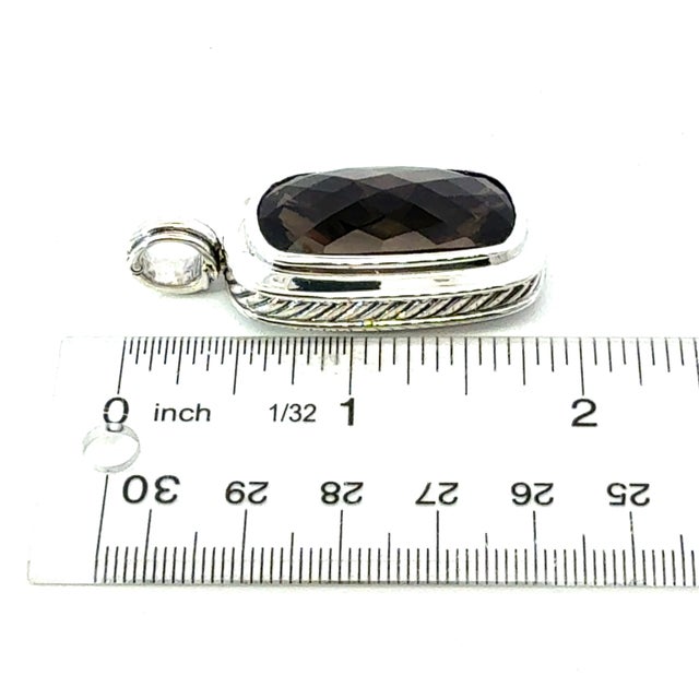 Silver David Yurman Large Smokey Topaz Albion Pendant Sterling Silver Estate For Sale - Image 8 of 8