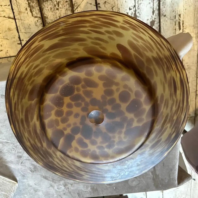 Italian 1970s Modern Faux Tortoise Shell Glass Italian Round Centerpiece For Sale - Image 3 of 14