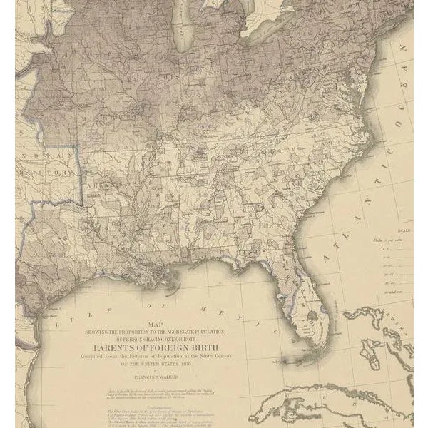 Antique Chart of US Foreign Parentage Proportion in 1870, 1874 For Sale - Image 4 of 6