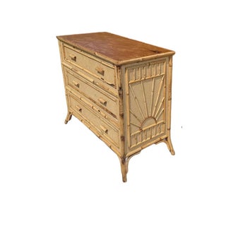 Vintage Bamboo / Grasscloth “Rising Sun” Dresser For Sale