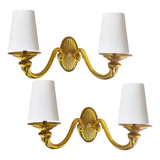 Vintage French Bronze Sconces in Gold Color, 20th Century, Set of 2 For Sale