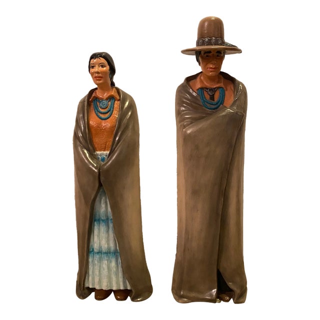 Vintage Hand Painted Ceramic Statues - Set of 2 For Sale