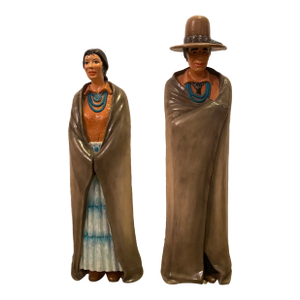 Vintage Hand Painted Ceramic Statues - Set of 2