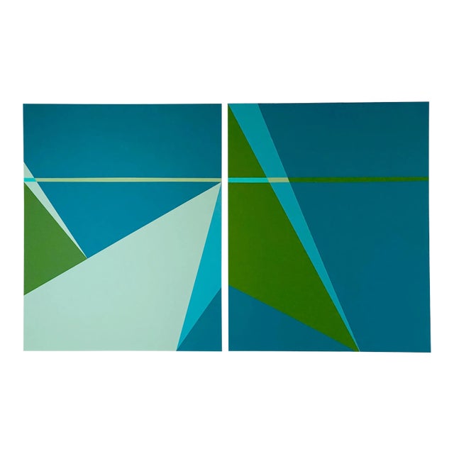 2020 "Teal Time" Hard Edge Acrylic Diptych Painting by Andrew Mandolene - a Pair For Sale