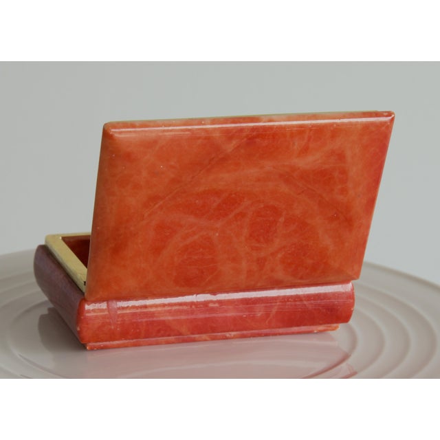Metal Hand Painted Italian Carved Alabaster Box With Brass Trim, Mid Century For Sale - Image 7 of 8