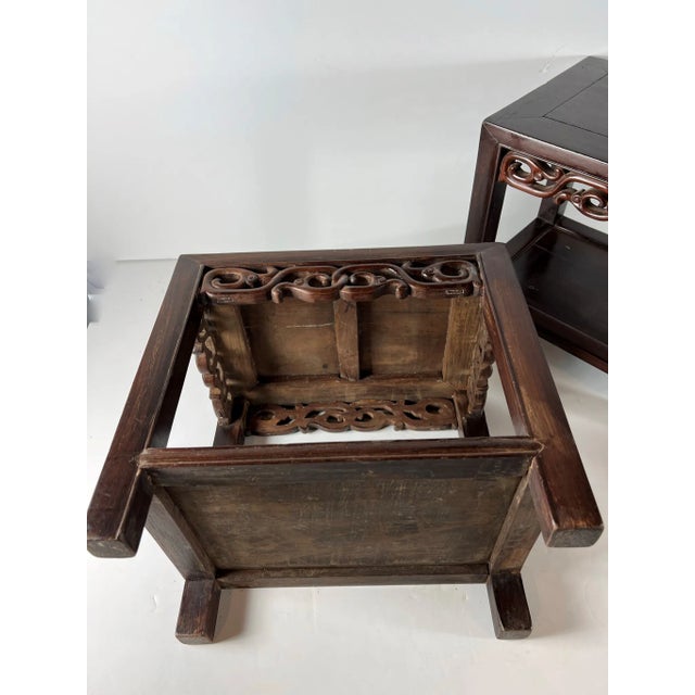 Early 20th Century Early 20th Century Antique Black Wood Suan Zhi Rectangular Stands - Set of 2 For Sale - Image 5 of 10