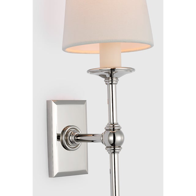 Traditional Chapman & Myers for Visual Comfort Signature Classic 19" Tail Sconce in Polished Nickel with Linen Shades For Sale - Image 3 of 8
