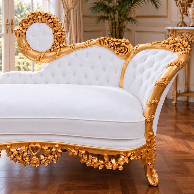 French 1970s Artisan Louis XVI Gold Beech Leather Chaise For Sale - Image 3 of 8