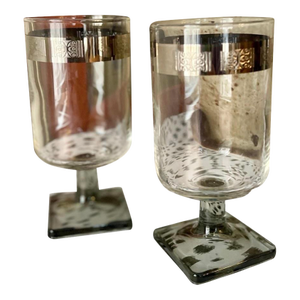 Mid 20th Century Mid Century Modern Barware Linear Smoke Berlin Cordial Glasses - A Pair