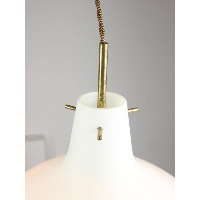 Mid-Century Italian Brass and Opaline Glass Pendant Lamp For Sale - Image 5 of 15