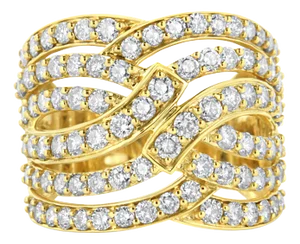 10K Yellow Gold 3.00 Cttw Diamond Multi Row Bypass Wave Cocktail Band Ring (J-K Color, I1-I2 Clarity) - Size 7
