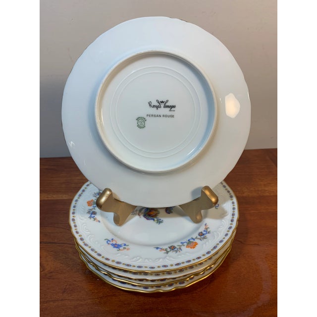 French Country 1980s Royal Limoges Persian Rouge Porcelain Appetizer Plates Set of 5 For Sale - Image 3 of 8