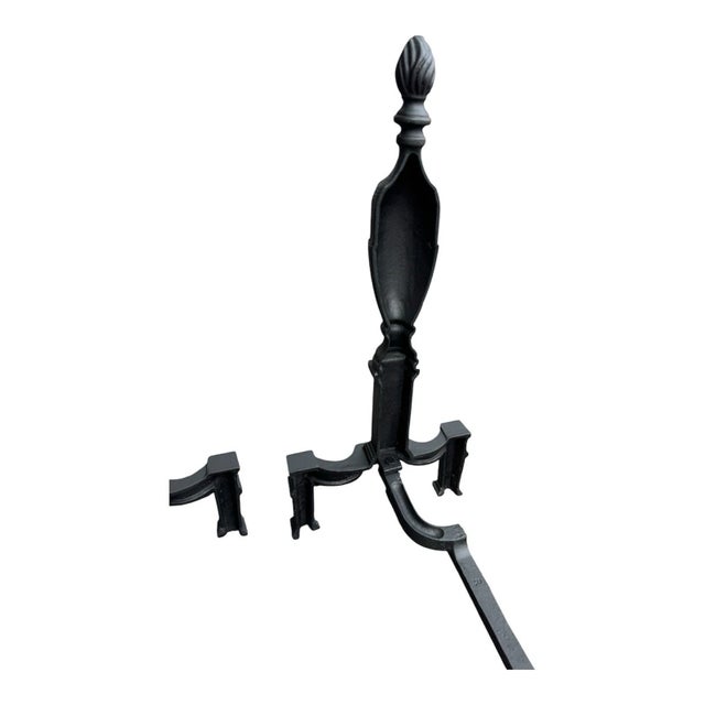 Pair of 1920s Neoclassical Cast Iron Fireplace Andirons With Urn Finials For Sale - Image 9 of 17