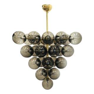 21st Century Italian Grappolo Polished Brass Smoky Murano Glass Chandelier by Fabio LTD For Sale