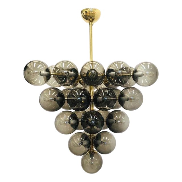 21st Century Italian Grappolo Polished Brass Smoky Murano Glass Chandelier by Fabio LTD For Sale