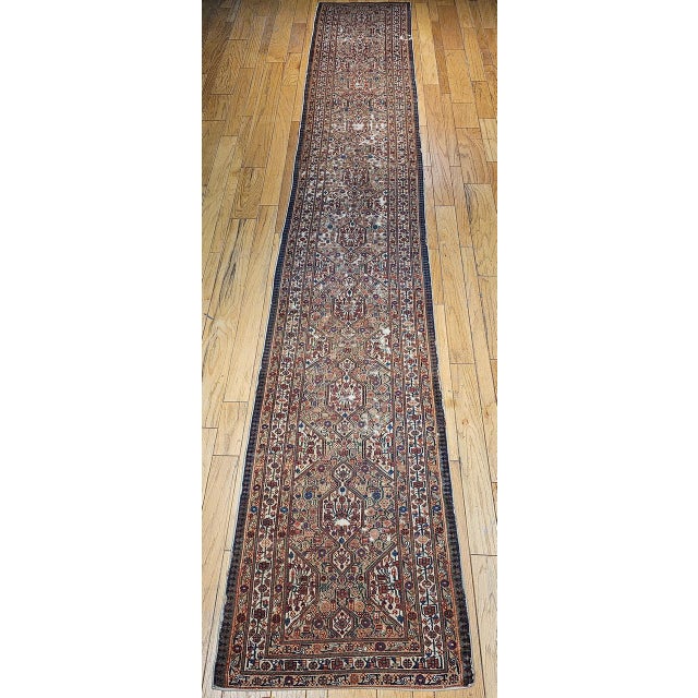 Antique Persian Serab Camel Hair Runner Rug, Hand-Knotted Wool, Geometric Pattern, Red & Green, 3x19 For Sale - Image 10 of 18