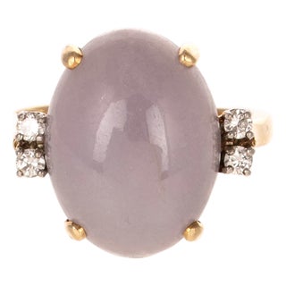 14k Gold Lavender Jade & Diamond Ring Vintage For Sale