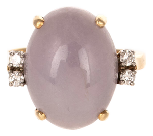 14k Gold Lavender Jade & Diamond Ring Vintage