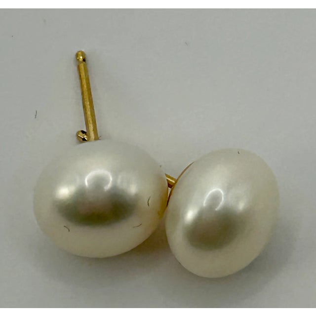 Early 21st Century 14k Button Cultured Pearl Studs Earrings - 2 Pieces For Sale - Image 5 of 8