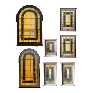 Antique Victorian Stained Glass Windows Set For Sale
