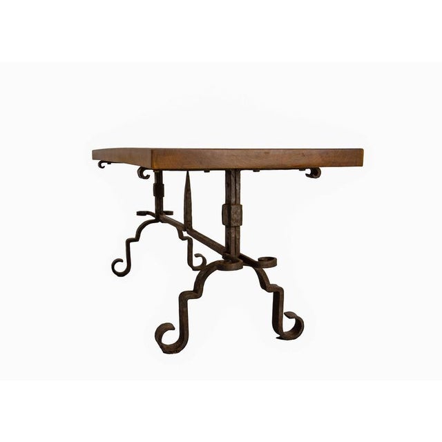 1960s French Walnut Top and Wrought Iron Coffee Table, 1960 For Sale - Image 5 of 11