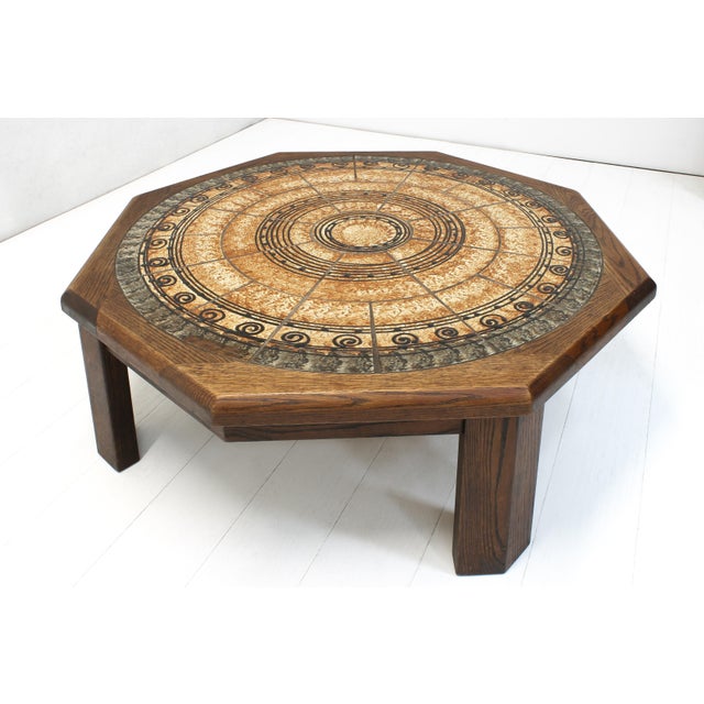 Brown Octagonal Tiled Coffee Table by Ebbe Sørensen, Denmark, 1970s For Sale - Image 8 of 10