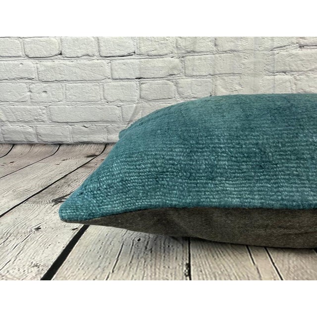 16 x 24 Hemp Pillow Turkish Cushion Natural Grayish Blue Pillow Cushion Cover For Sale - Image 4 of 4