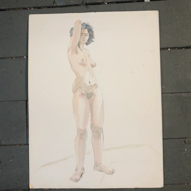 1970s Original Vintage Female Nude Watercolor Painting 1970’s For Sale - Image 5 of 5
