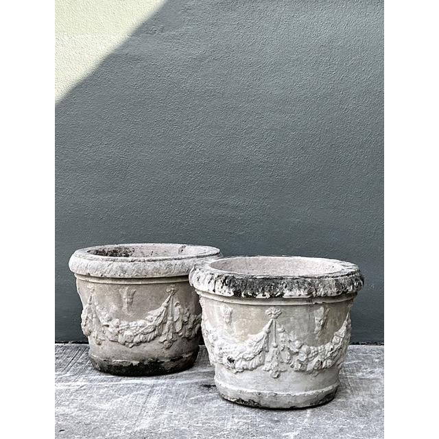 Gray Vintage Cast Concrete Swag Planters - A Pair For Sale - Image 8 of 12