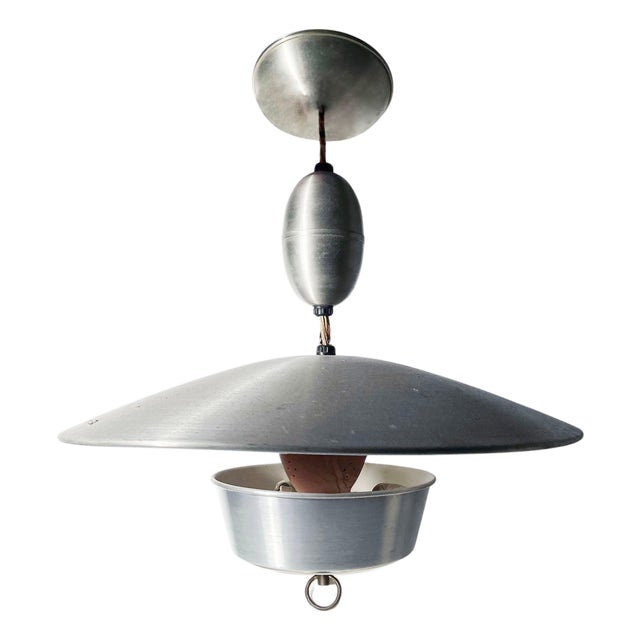 Large Vintage Modern Aluminum Hanging Pull Light Pendant For Sale