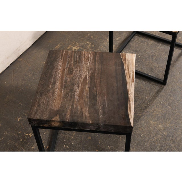 Black & Tan Petrified Wood Top Side Tables - A Pair For Sale - Image 10 of 11