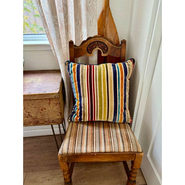 Vintage Velvet Striped Accent Pillow For Sale - Image 12 of 12