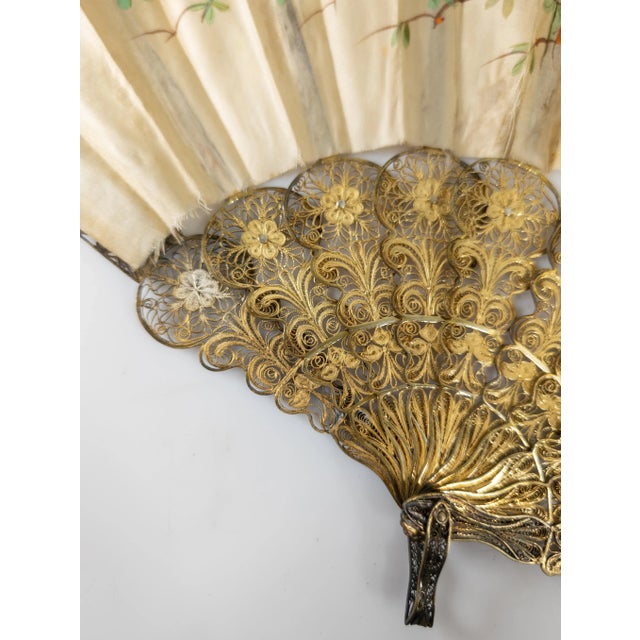Early 20th Century Early 20th Century Gilt Silver Filigree Portuguese Hand Fan For Sale - Image 5 of 14