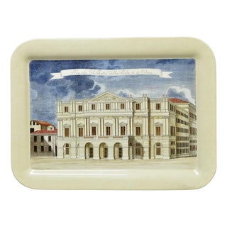 Vintage Fornasetti Milano Italy Italian Large Tole Metal Tray Piazza Della Scala For Sale