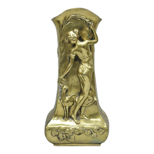 Antique Art Nouveau Chinese Gilt Bronze Nude Female Sculpture Statue 16" Vase