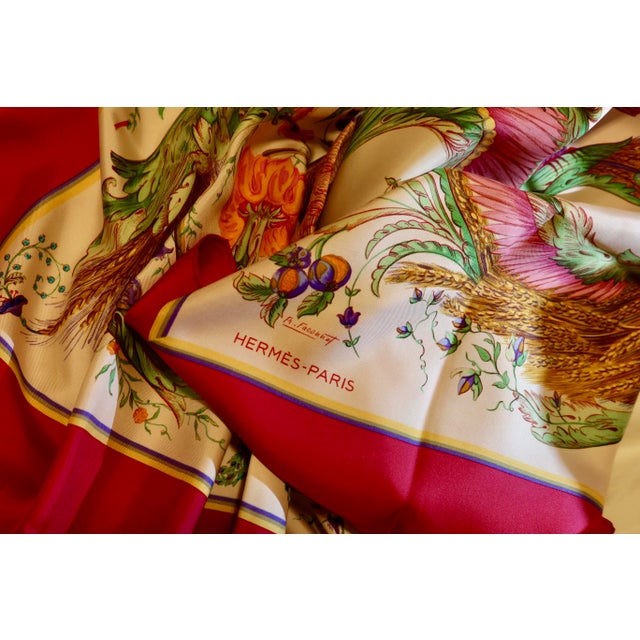 Figurative Framed Hermès Silk Scarf "Cérès" by Françoise Façonnet - Orange Gold Frame For Sale - Image 3 of 5