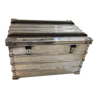 1950s Vintage German Polished Metal Trunk For Sale
