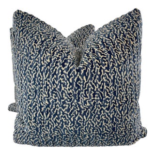 Jane Shelton “Safari” in Blue 22” Pillows-A Pair For Sale