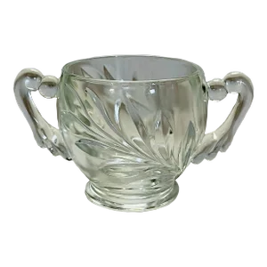 Mid 20th Century Willow Clear Glass Handled Sugar Bowl