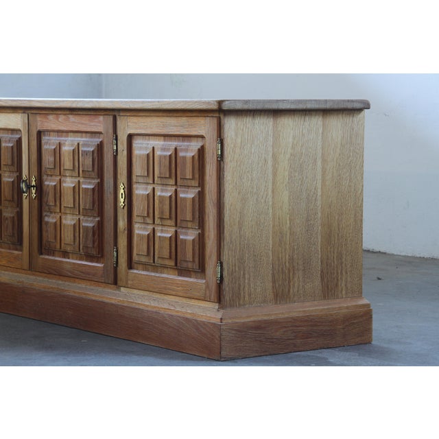Brutalist Danish Light Oak Low Sideboard by Henning Kjærnulf, 1960s For Sale - Image 13 of 17