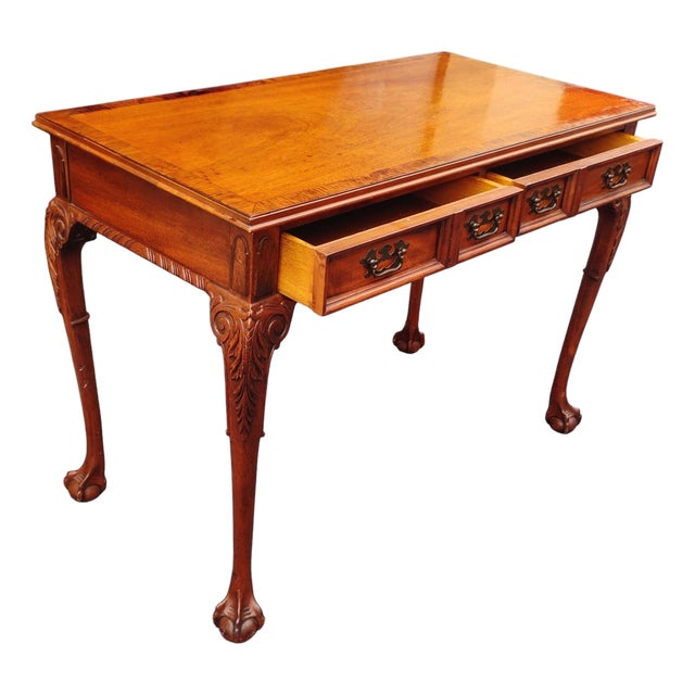 Elegant Chippendale Style Mahogany Writing & Console Table 1920 For Sale