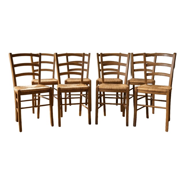 20th Century Scandinavian Dining Chairs with Wooden Frame & Woven Rattan Seats from Gemla Fabrikers AB, 1960s, Set of 8 For Sale