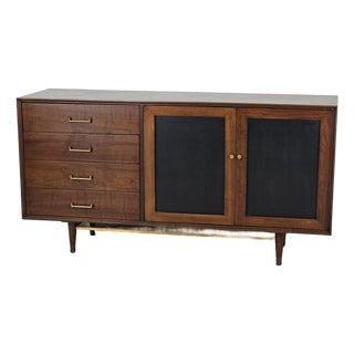 1950s Custom Made Walnut Mid Century Credenza With Reversible Door Panels For Sale