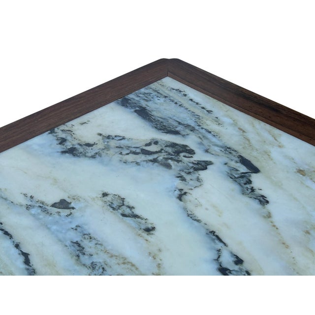 Vintage Chinese Square Marble Top 2 Stools Tea Table Set For Sale - Image 4 of 10