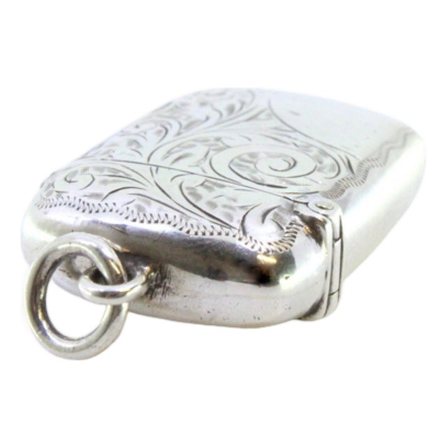 Silver Matchbox with Engravings and Hanging Ring For Sale