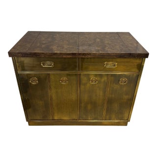Mastercraft Mid 20th Century Brass and Burled Elm Dry Bar Server For Sale
